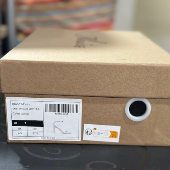 Open Toe Ankle Strap Patent Silver Stiletto Heels Sz 7 - Picture 5 of 7